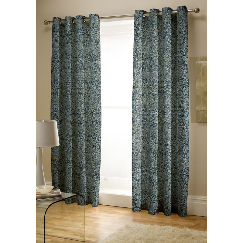 Moroccan Paisley Easy Care Eyelet Room Darkening Curtains, Petrol