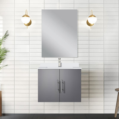 Meuble-lavabo gris foncé 24 po L 22 po x P, comptoir en quartz blanc, robinet et 18 miroirs 