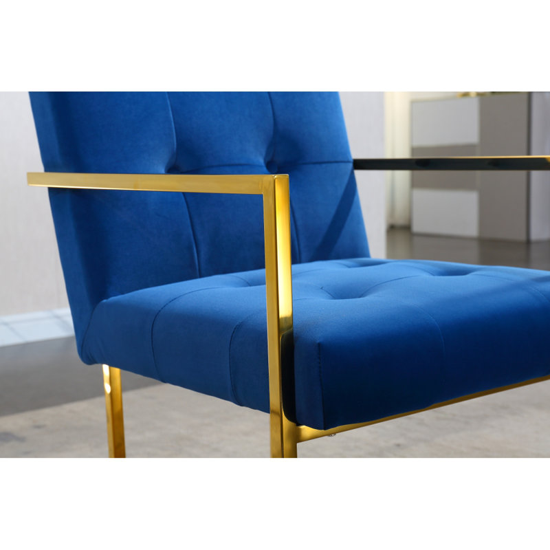 Ensemble de 1 chaise de salle à manger avec accoudoirs Modern Velvet, Bleu, Doré