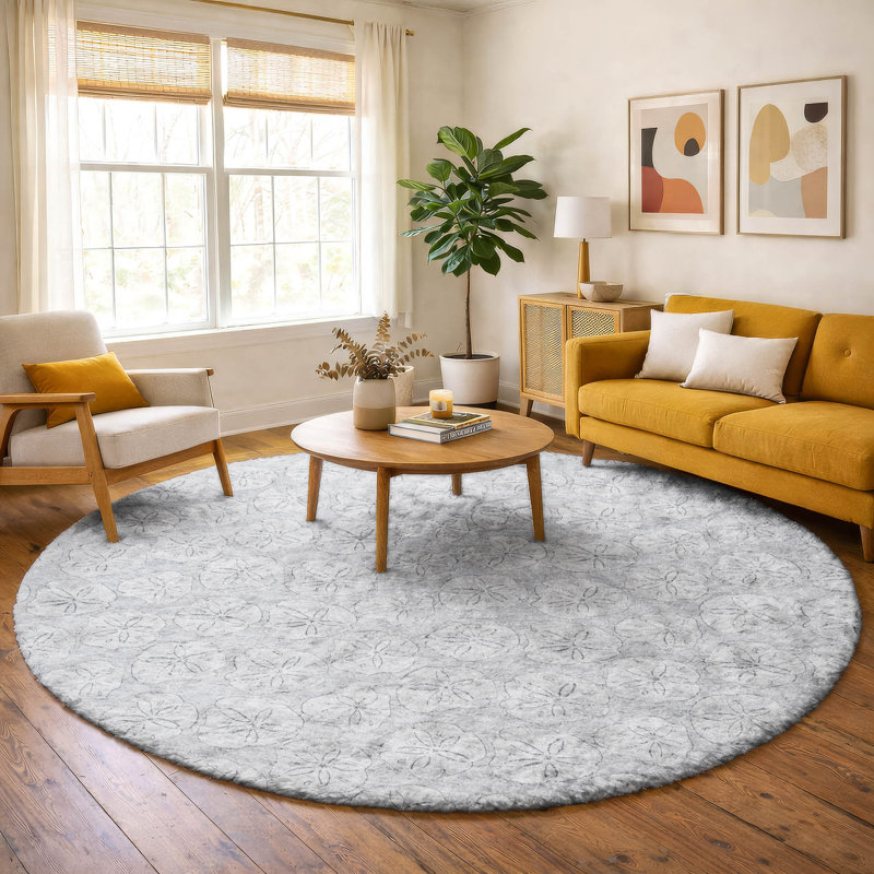 Premium Machine Washable Dream Shag ADS189 Sand Dollar Rug, Gray, 8' Round