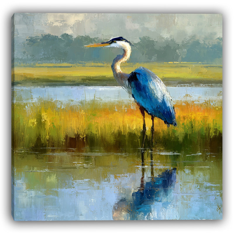 Art mural sur toile Marshland Glow Heron, H 20 po x l 20 po