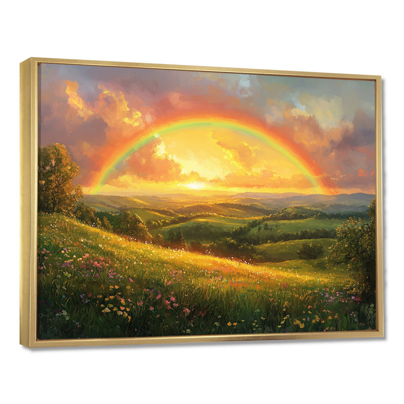 Rainbow Over The Hills At Dusk II - Rainbow Wall Art, H 12 po x l 20 po, Cadre flottant doré