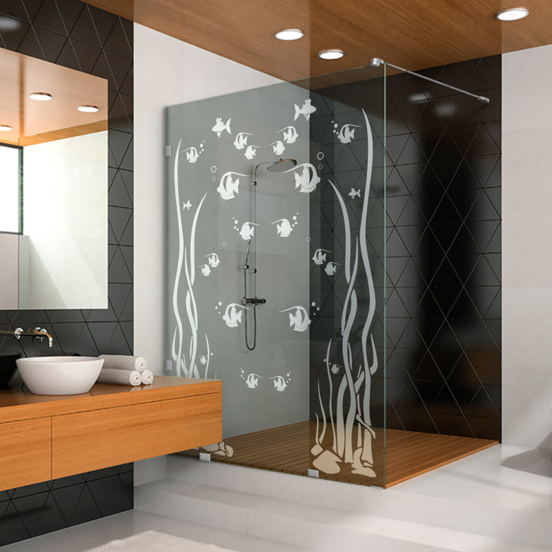 Panneau de douche en verre trempé de conception 29-1 / 2 po x H 75 po avec design laser, Gauche