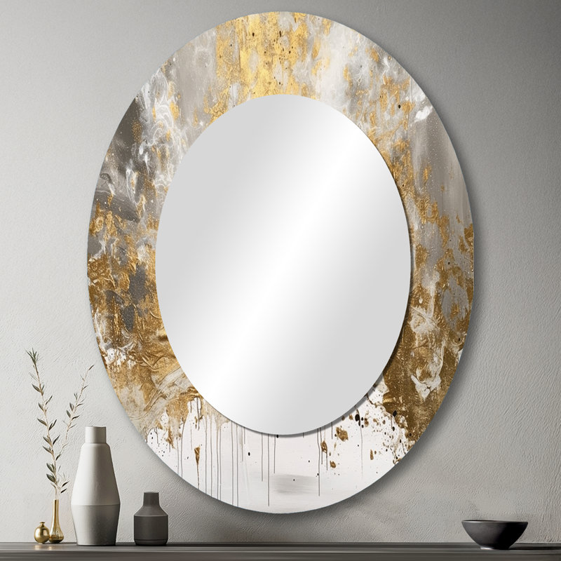 Saberio doré abstrait - grand miroir abstrait, décor de miroir mural moderne unique, impression d'art en métal, 43 po x 33 po