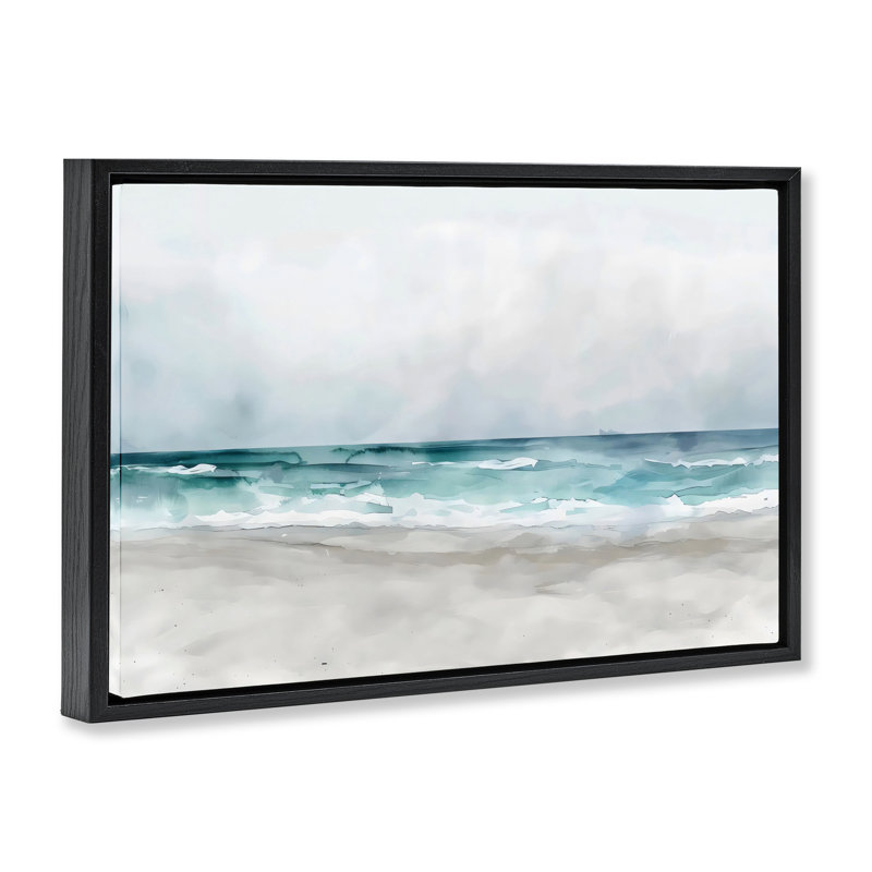 Cadre flottant aquarelle abstraite, plage par LSR Design Studio, Cadre flottant noir de jais, H 17 po x l 25 po