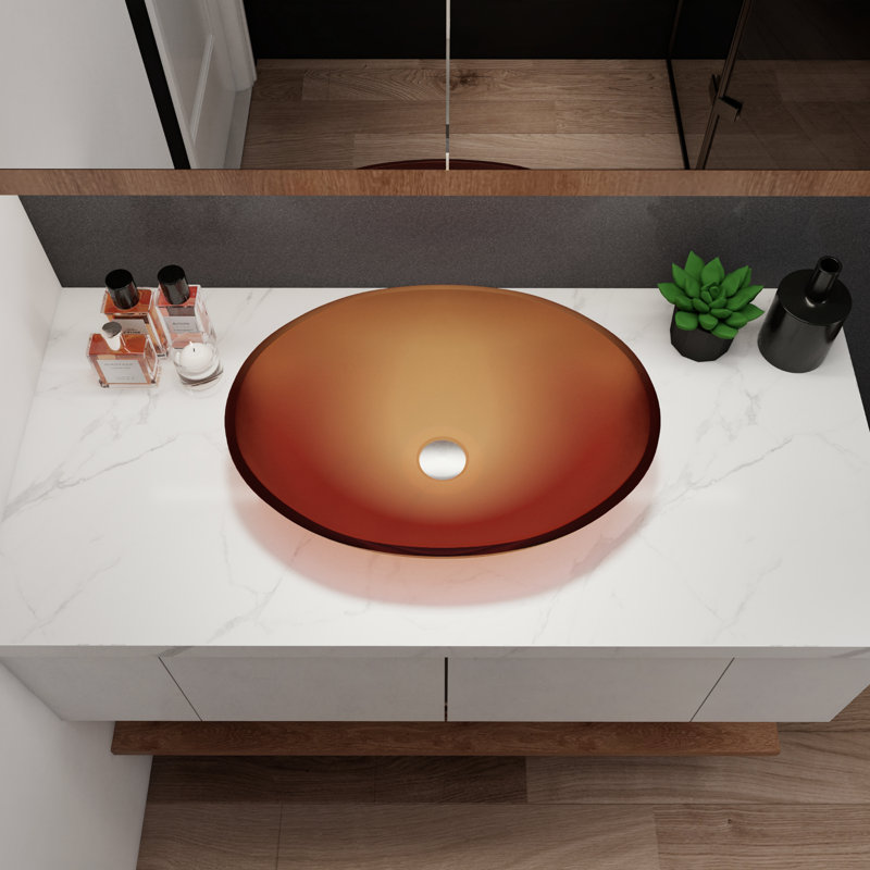 Lavabo de salle de bain vasque ovale en verre orange 15 po COUOKO