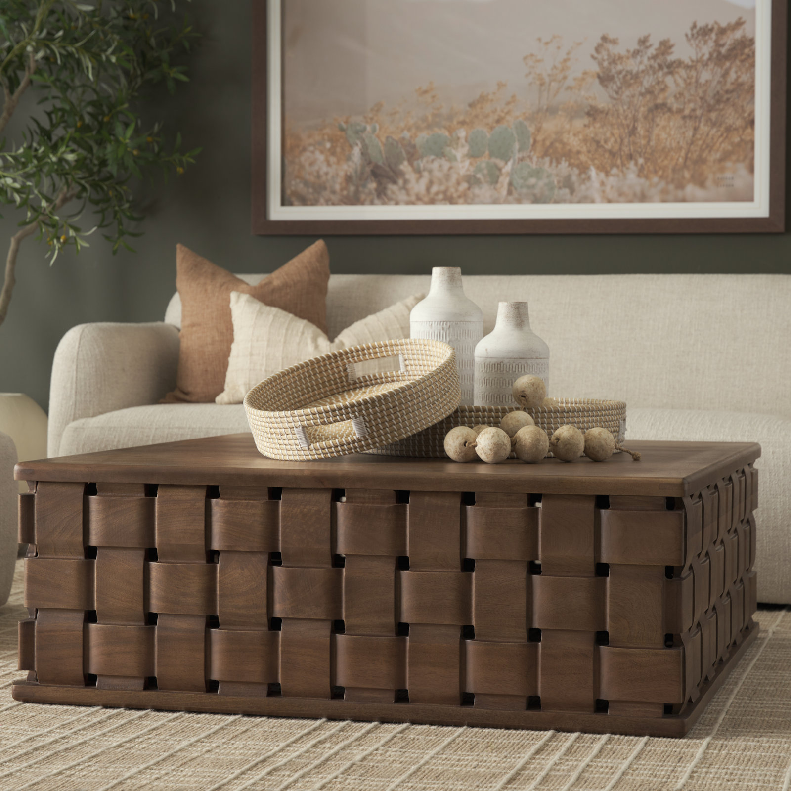 Niya 48" Square Mango Coffee Table, Medium Wood