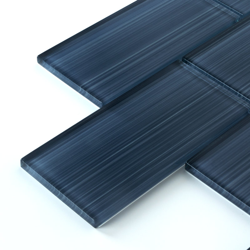 Premium Hand Painted 3" x 6" Straight Edge Glass Mosaic Subway Tile, Denim Blue
