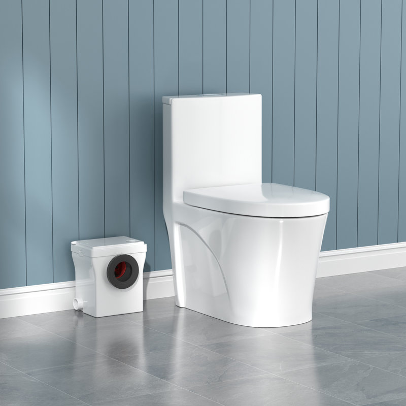 One-Piece Upflush Toilet With 600W Macerator Pump, Space-Saving Macerating Toilet System For Basement