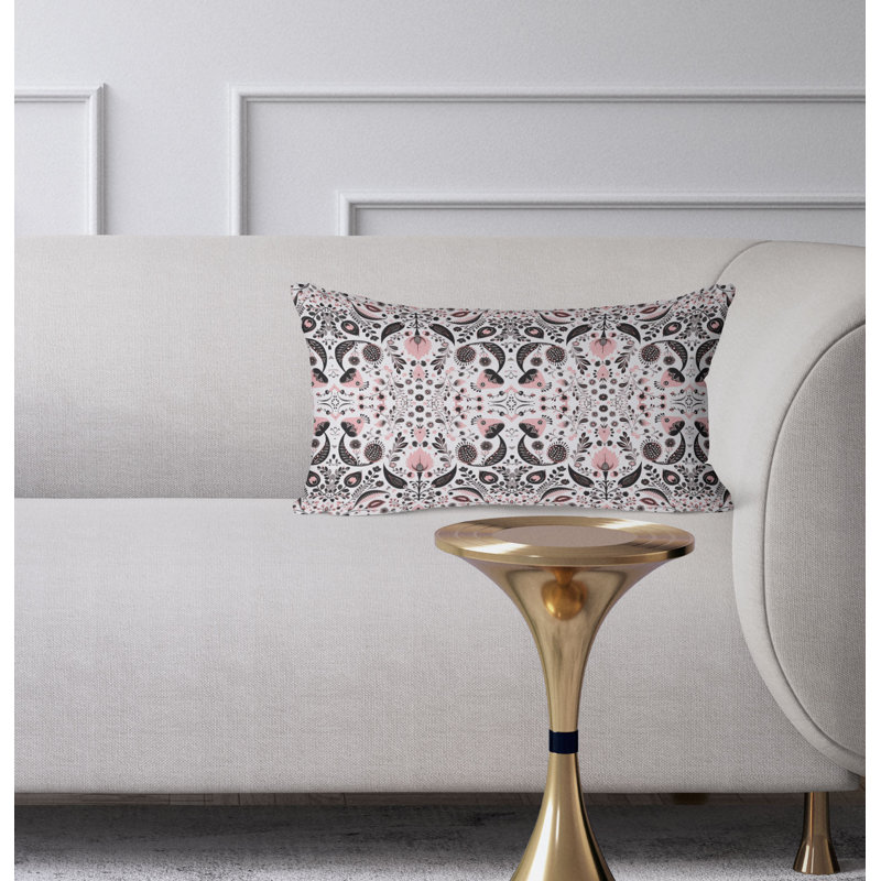 Flowering Meadows  Rectangular Throw Pillow, Black/White