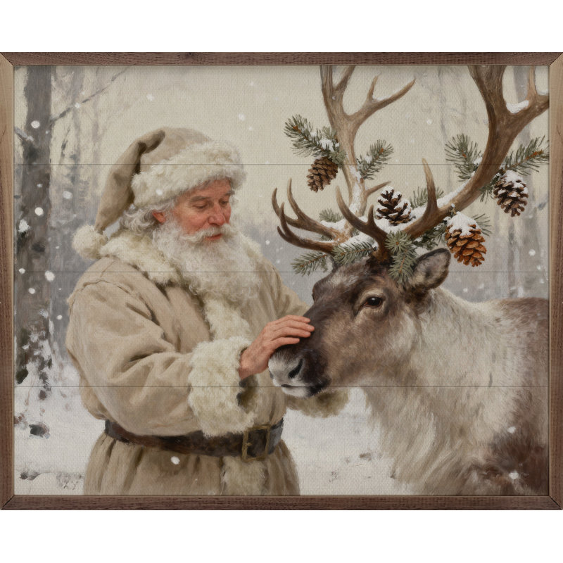 Santa And His Decorated Reindeer, H 16 po x l 20 po