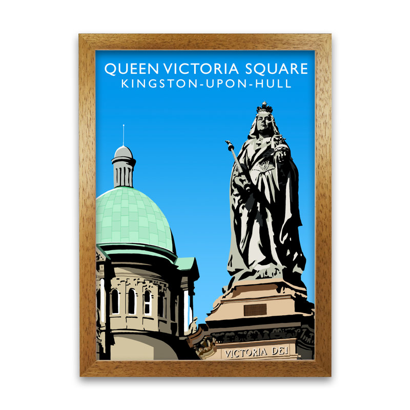 Queen Victoria Square by Richard O'Neill - Print, 29.7cm H x 21cm W x 3cm D, Honey Oak Framed