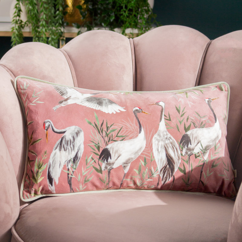 Orient Cranes Floral Blush Rectangular Scatter Pillow Cover