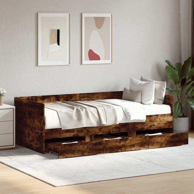 Vidaxl Daybed With Drawers, Smoked Oak, European Single (90 x 200cm)