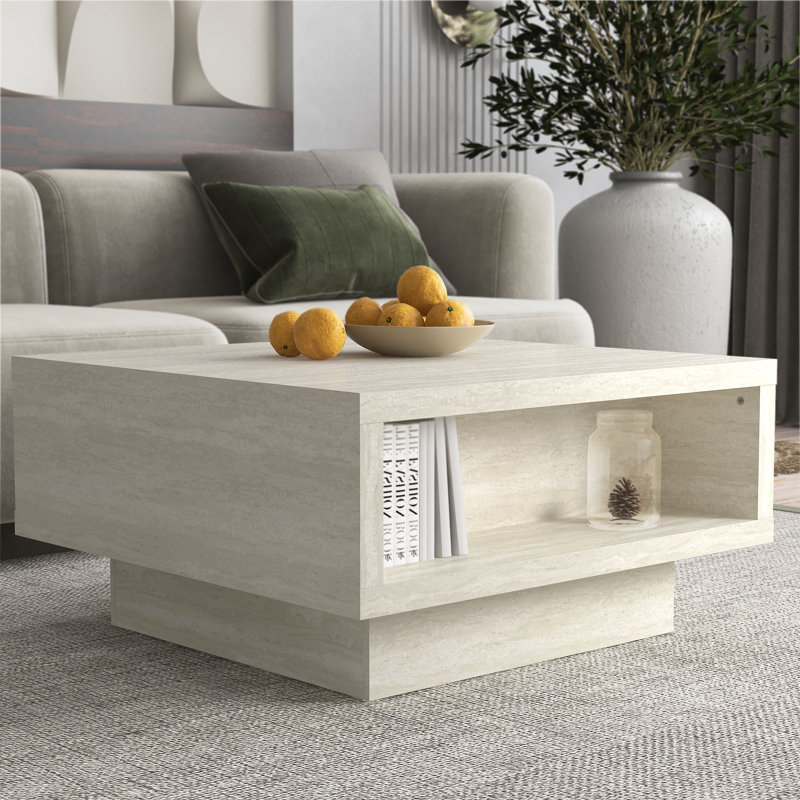 Caomhan Pedestal Coffee Table with Storage, Travertine