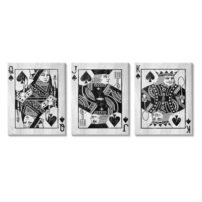 Queen Jack King Spade Cards 3 Pc Canvas Wall Art Set by Lil' Rue