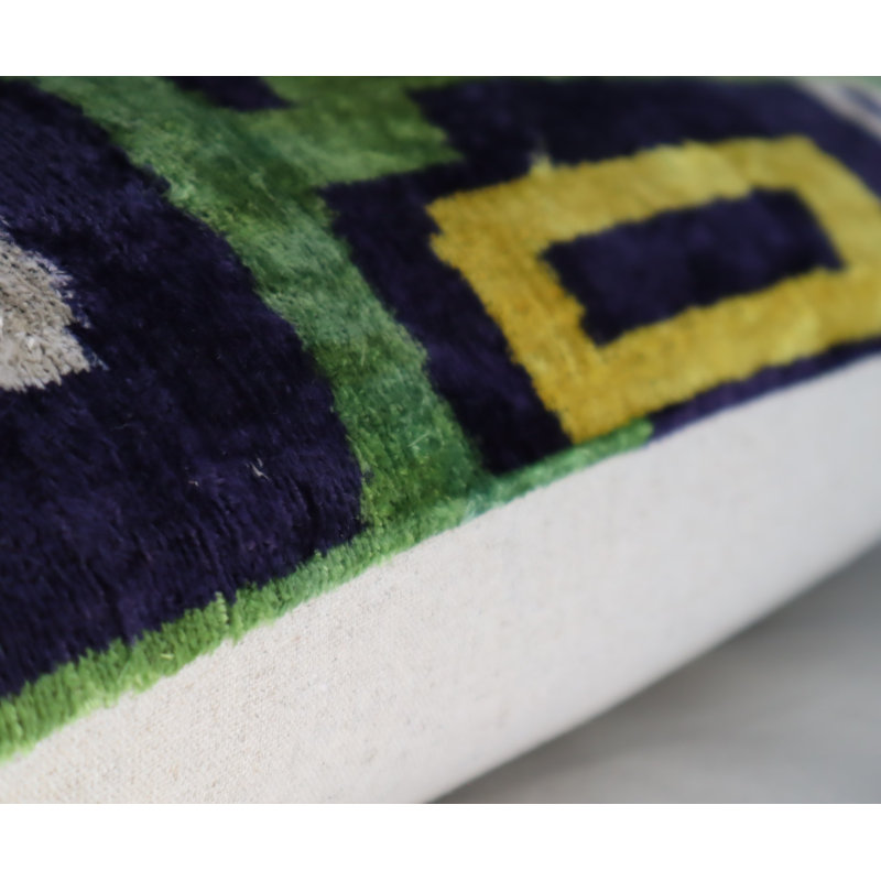 Velvet Lumbar Pillow Cover & Insert, Blue/Green/Yellow Geometric 1