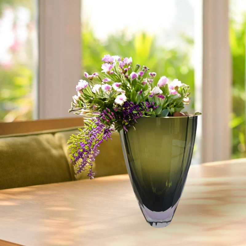 Minimalist Kaltman Glass Table Vase, Green, 11" H x 5" W x 5" L