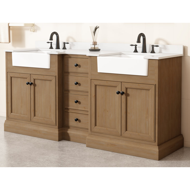 Maxbano 72" Double Bathroom Vanity With White Rectangular Sinks, White Engineered Stone