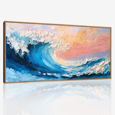 Large Artistic Ocean Wave Canvas Wall Art, Blue Ocean Wave Wall Decor, Abstract Sea Wave Scape Home Decor For Living Room Dining Room Bedroom Office, 20x40 Inch Thoughtful Gift Ideas