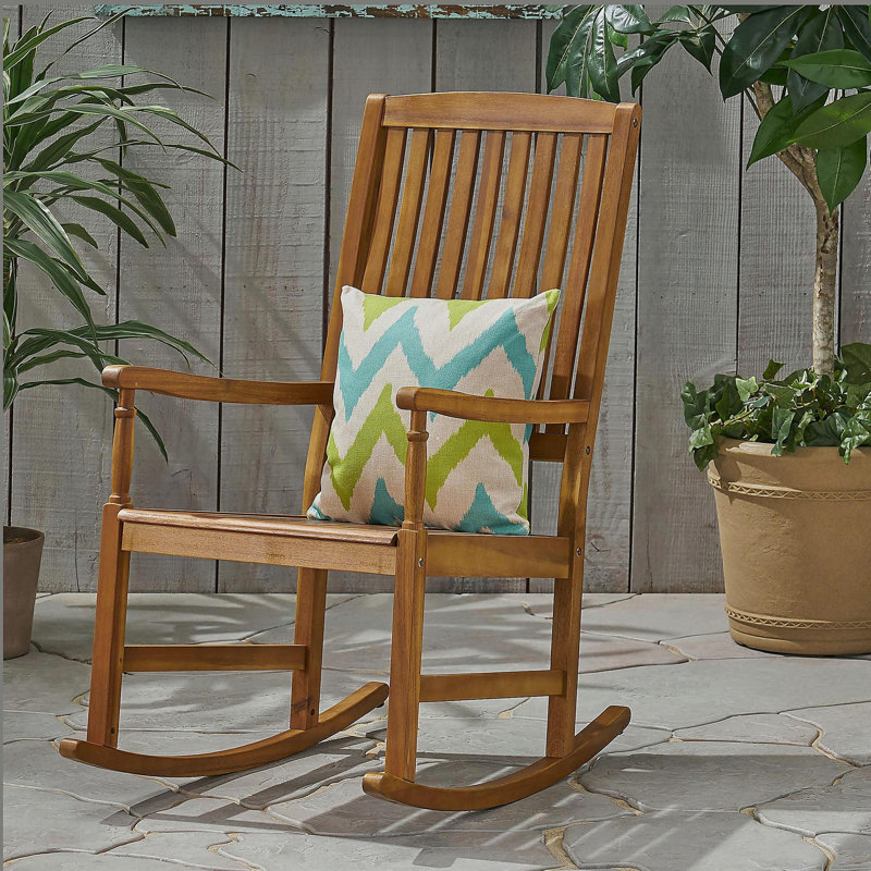 Chaises berçantes d'extérieur en bois d'acacia avec support de 250 lb, chaise berçante lisse pour terrasse de jardin