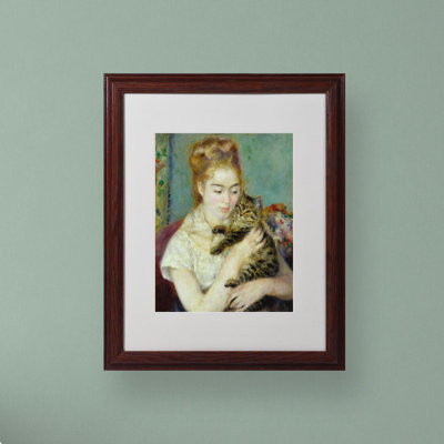 «Woman with a Cat 1875» par Pierre-Auguste Renoir - reproduction d'art sur toile