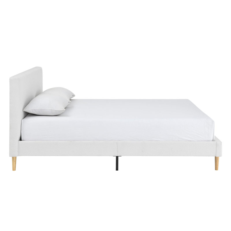  King Size Platform Bed Frame With Upholstered Teddy Velvet Headboard, Sturdy Wood Slats Support & Center Leg, Requires A Mattress To Be Used.