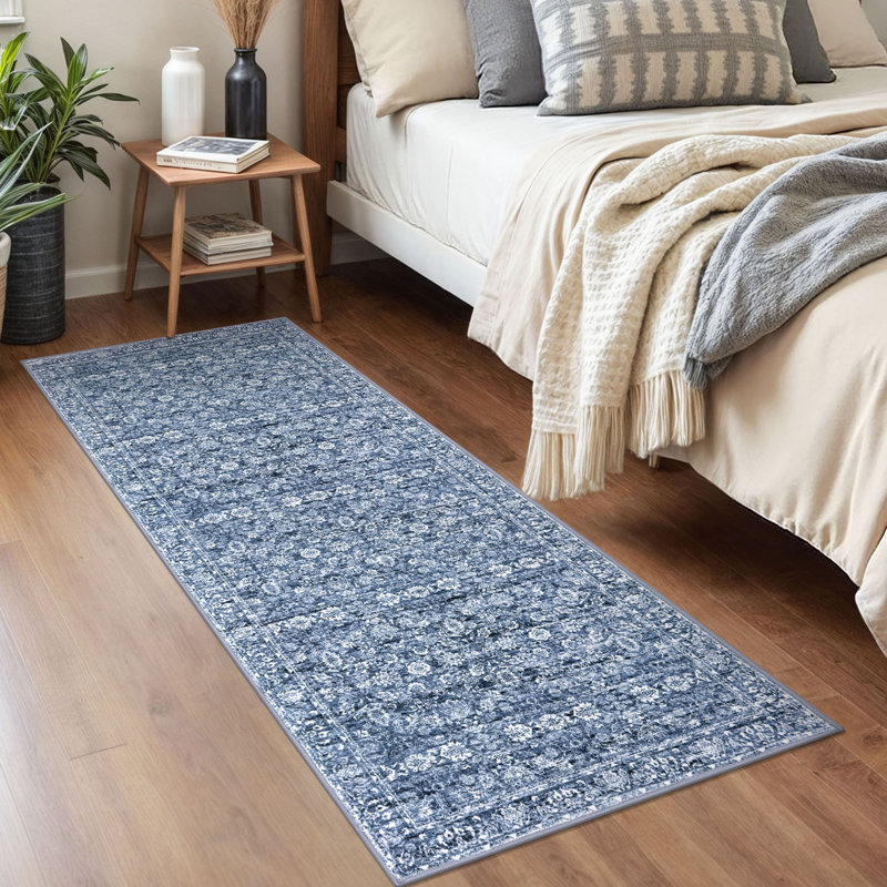 Blue Area Rugs Washable Rug for Living Room Bedroom Rug with Rubber Backing, Runner 2' x 5'