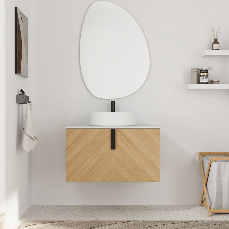 Meuble-lavabo flottant simple 30 po avec lavabo en céramique, Blanc