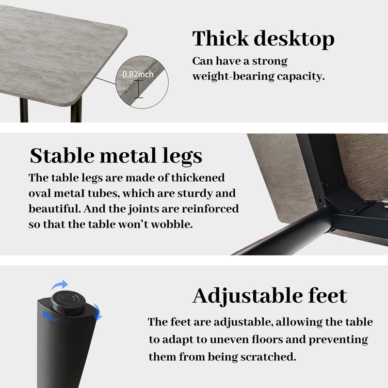 Extendable Rectangular Dining Table with Steel Base, Grey Wood