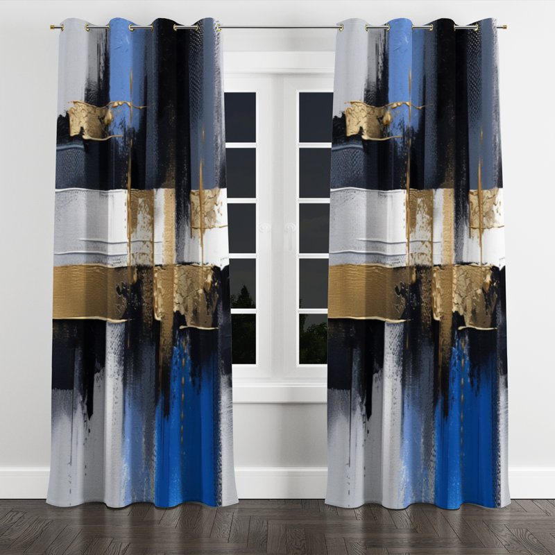 Blue Paint Elegance III - Collages Grommet Curtain - Room Darkening Abstract Curtain - 1 Panel, 52" W x 90" L