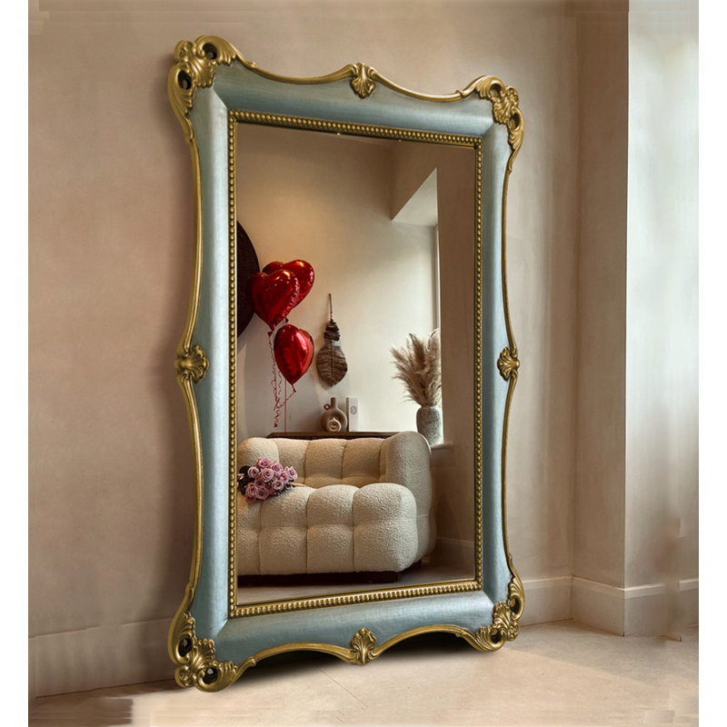 American Vintage Carved Frame Explosion-Proof Full-Length Mirror, 74.8" H x 35.43" W
