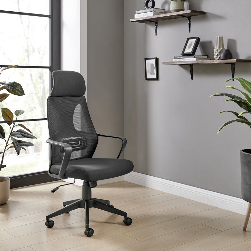 Jenkin Luxury Mesh & Fabric Home Office Chair - Tall Backed Ergonomic Design Height & Tilt Adjustable