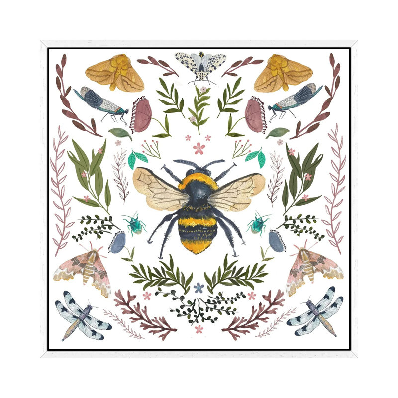 Bees Insects by Michelle Campbell - Print on Canvas, White Framed, 93.98 cm H x 93.98 cm W
