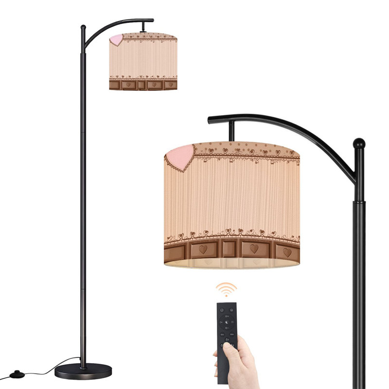 Arc Floor Lamp Cute Heart Chocolate Lacy Border Soft Brown Pink Floor Lamps with Remote LED Lights Adjustable Lamp Shades Tall Standing Lamps for Reading Office Living Room