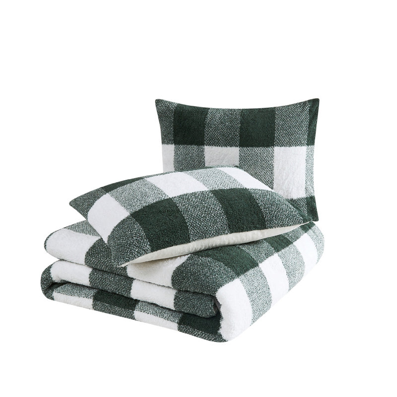 Ensemble d'édredon Cannon Cozy Buffalo Check, Édredon pour lit simple TG + 1 taie décorative, Tissu écossais vert