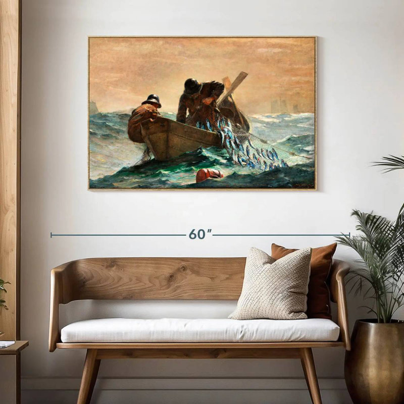 Le filet de hareng, 46 po x 31 po, Cadre flottant en bois naturel