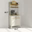 Coffee Bar Cabinet With MDF Doors, Shelves And Cup Hooks – 32" W X 83" H X 21" D – Cream / Oak / White-1177890070