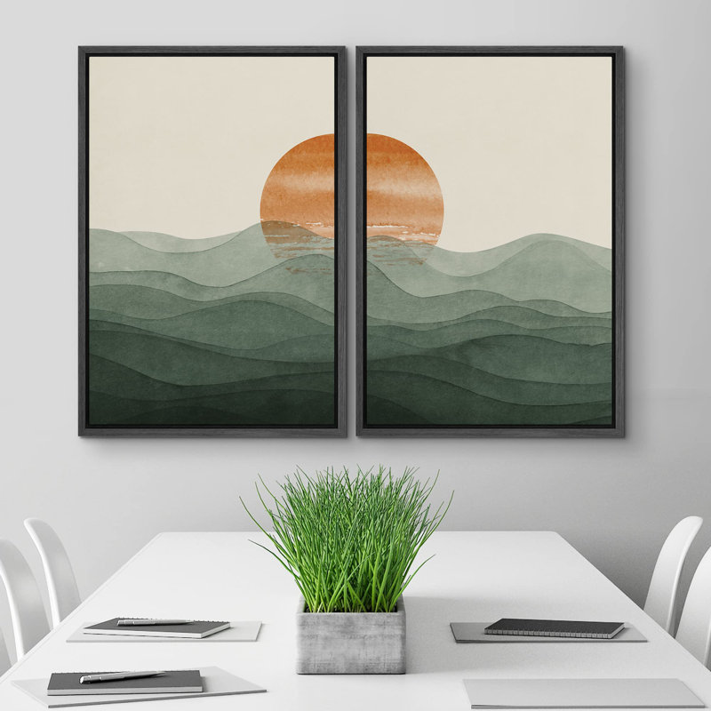 Soleil levant au-dessus d'un dégradé vert, Noir, H 24 po x l 16 po