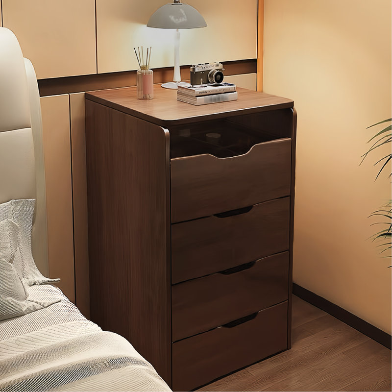 Practical Walnut Vanity Desk With Visible Storage And Comfortable Seat Elegant Table Spacious Drawer, Walnut