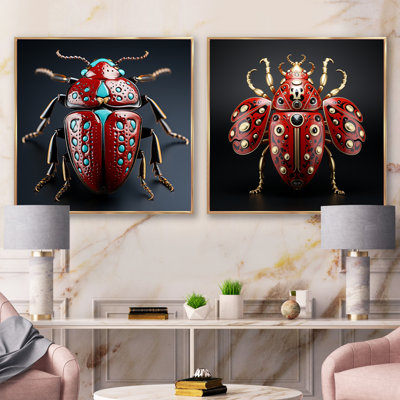 Mysterious Beetle Lullaby - Insects & Bugs Square Collage Set Of 2