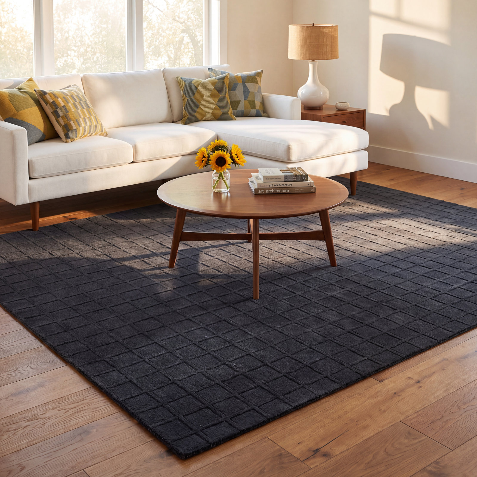 Meile Navy Hand-Loomed Geometric Wool Rug, Rectangle 9' x 12'