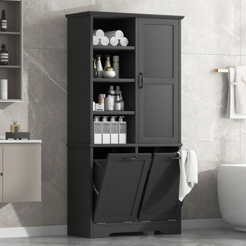 Armoire de rangement pour salle de bain avec portes et tiroirs, Noir