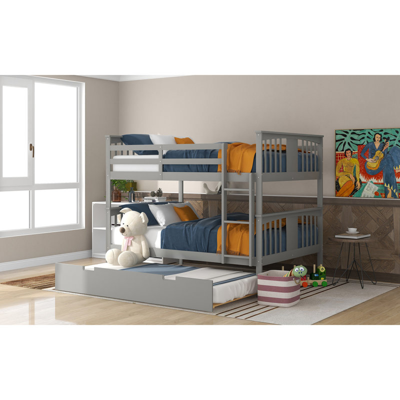 Bunk Bed With Trundle And Ladder, Grey