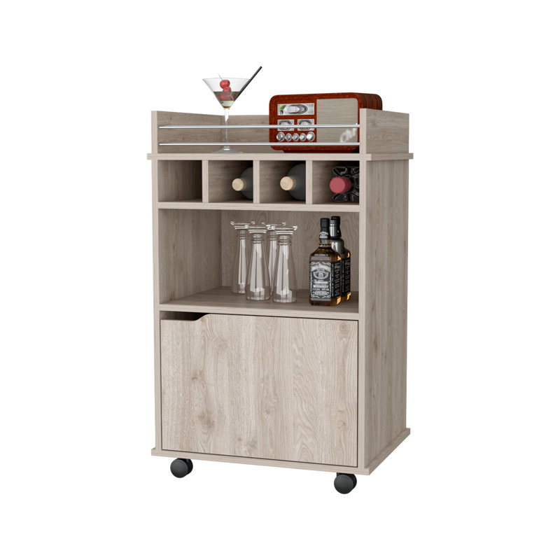 Chariot-bar 1 porte de couleur naturelle avec amplement de rangement pour les accessoires de cuisine pour la maison, Naturel