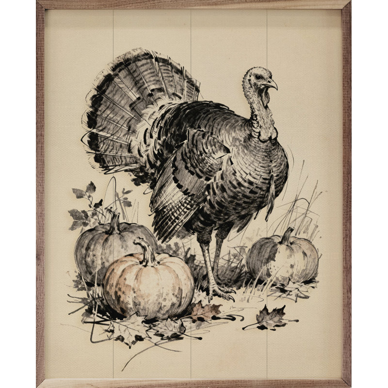 Turkey With Pumpkins, 10" H x 8" W