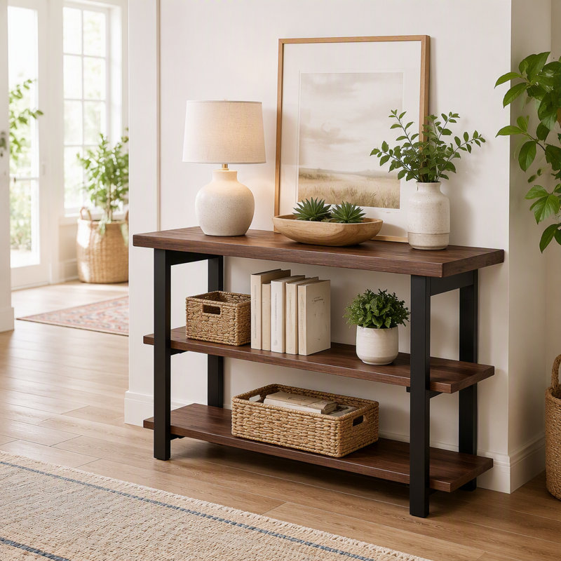 Console 100% rustique 100% bois de ferme rustique, canapé de rangement ouvert multi-niveaux à 3 niveaux, construction robuste en bois robuste