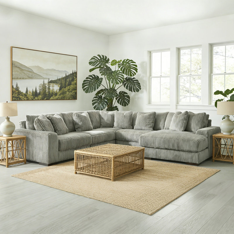 Lindyn 133" Wide Sofa & Chaise, Left Hand Facing, Fog 100% Polyester