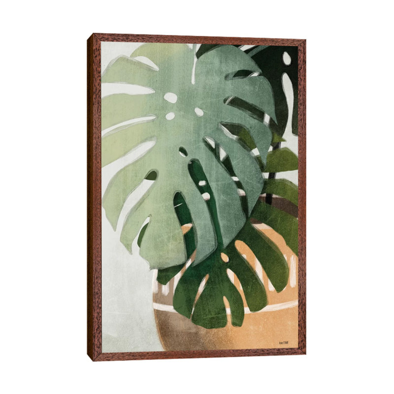 Monstera Leaves 1 Piece Painting on Canvas, 66.04cm H x 45.72cm W x 3.81cm D, Brown Framed
