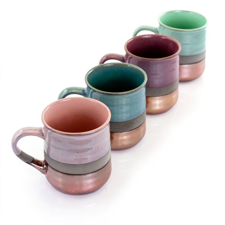 Large Pottery Coffee Mug 16 oz - Ceramic Tea Cup - Soup Mug with Handle - 1 Pcs (Green to Blue)